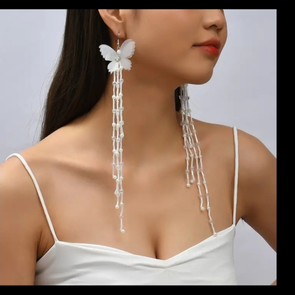 Long Tassel Butterfly Drop Earrings Hip Hop Style Dangle Earrings Party / Nightc